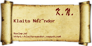 Klaits Nándor névjegykártya